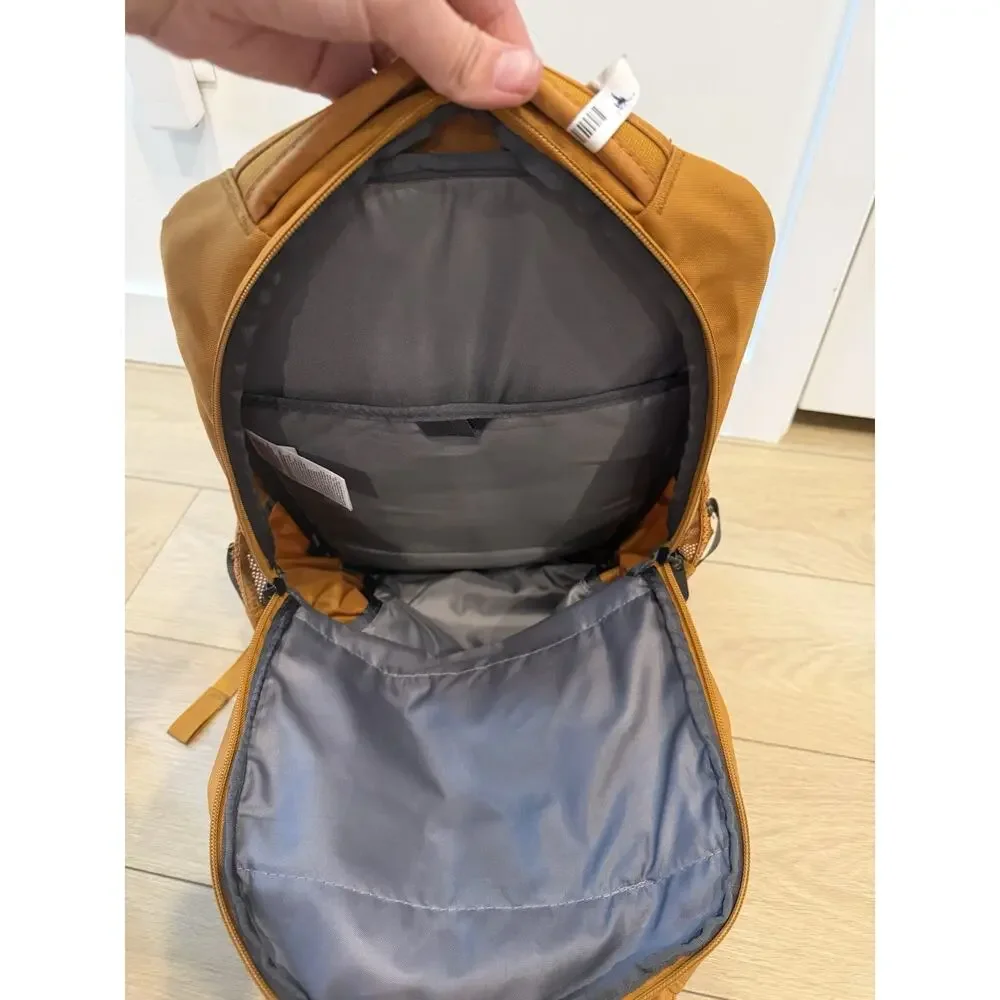 The North Face Stalwart Backpack in timber tan, customized w/a Logo.
